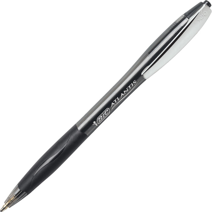 BIC Atlantis Retractable Pens -Medium Point - BLACK - 12/pk