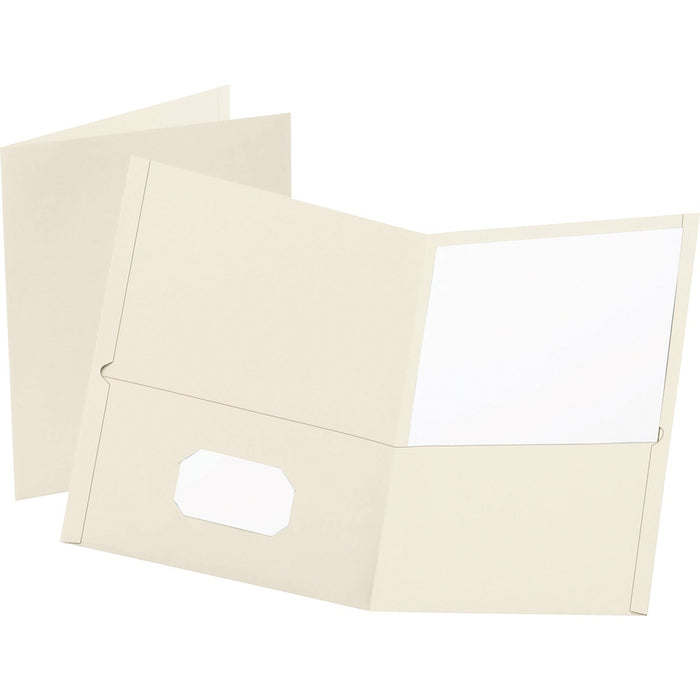 Oxford Twin Pocket Letter-size Folders - Letter - 8 1/2" x 11" Sheet Size - 100 Sheet Capacity - 2 Internal Pocket(s) - Leatherette Paper - White - Recycled - 25 / Box