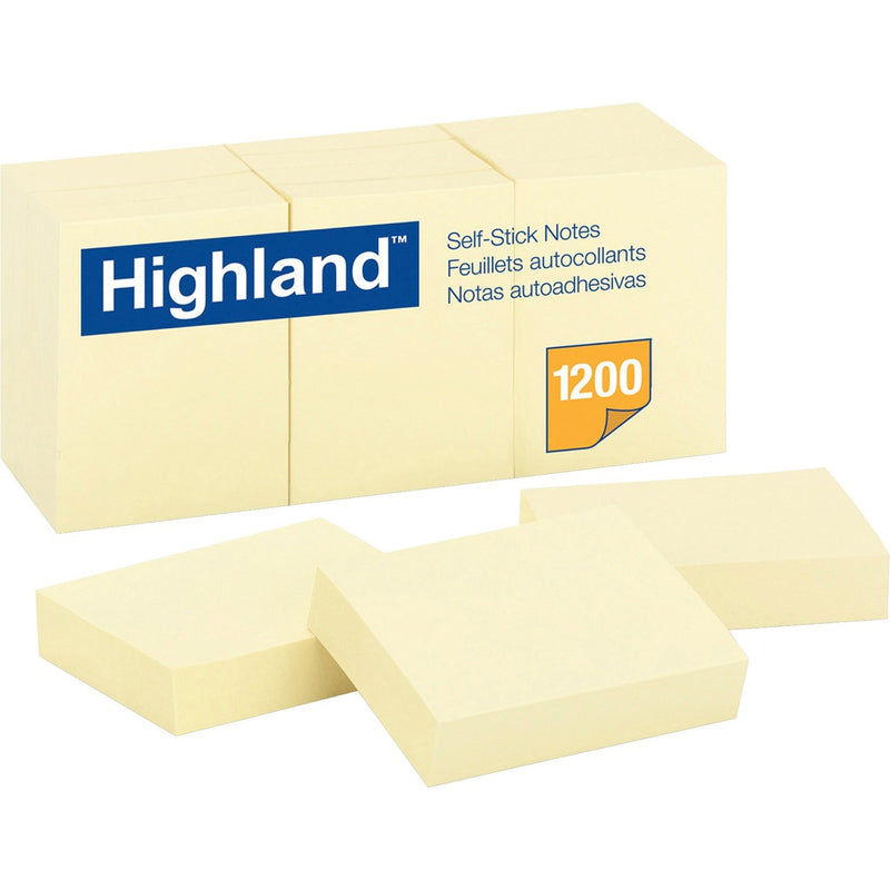 Highland Self-Sticking Notepads - 1.50" x 2" - 12 / Pack