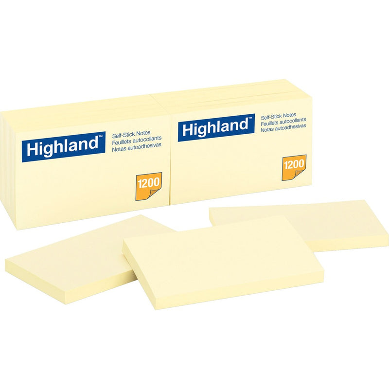 Highland Self-sticking Notepads - 1200 - 3" x 5" - 12 Pads / Pack - The Supply Room