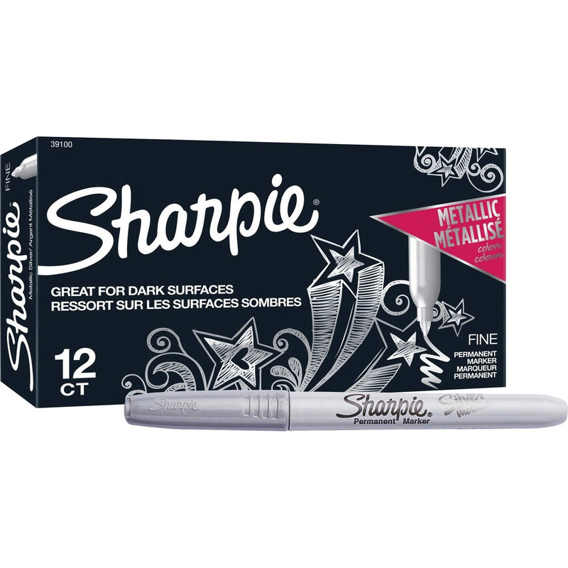 Sharpie Metallic Permanent Markers - Fine Marker Point - 0.5 mm Marker Point Size - Silver - 1/each