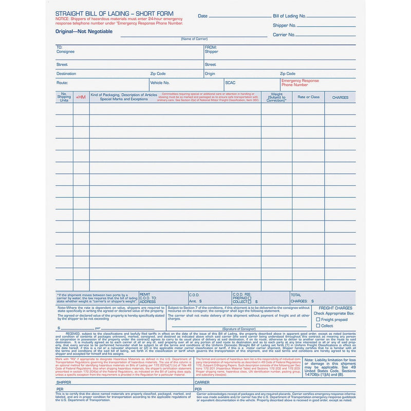 TOPS Bill-of-Lading Snap off 4-part Form Sets