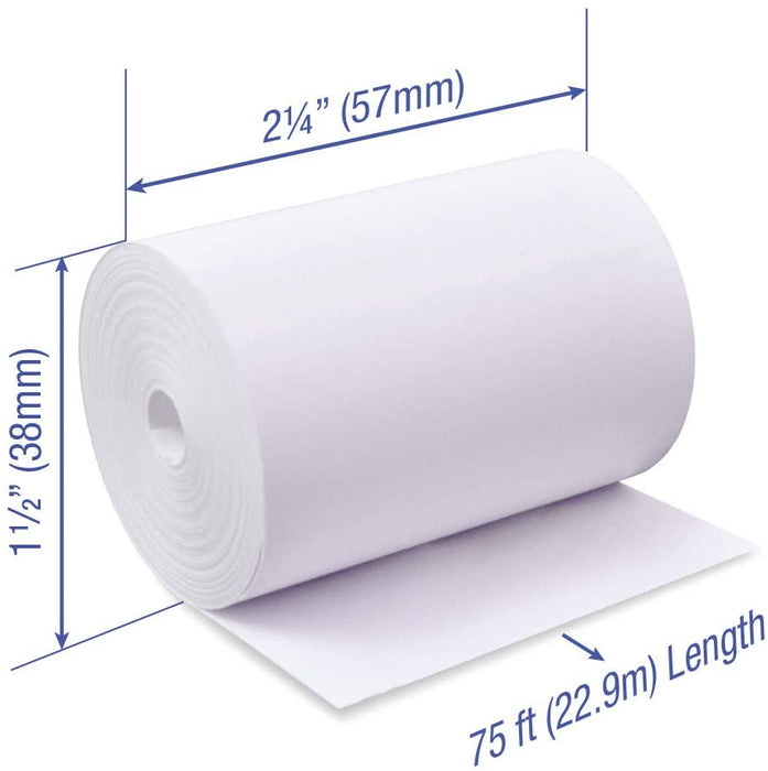Thermal Paper Rolls 2-1/4 x 75 ft | 38mm Diameter | fits Verifone vx520 | fits Ingenico iCT220 and iCT250 | 100 Rolls per case