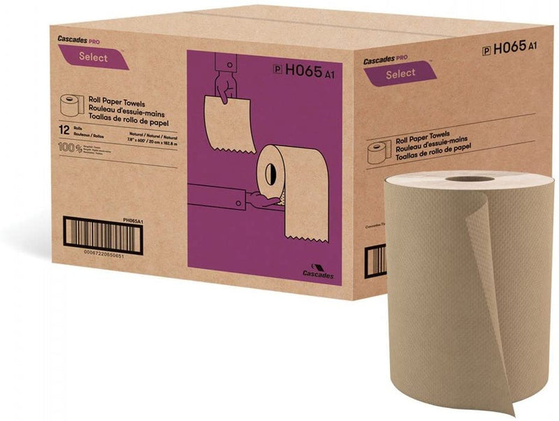 Hand Towel Rolls 8" x 600', Kraft 12 Rolls, 42/skid