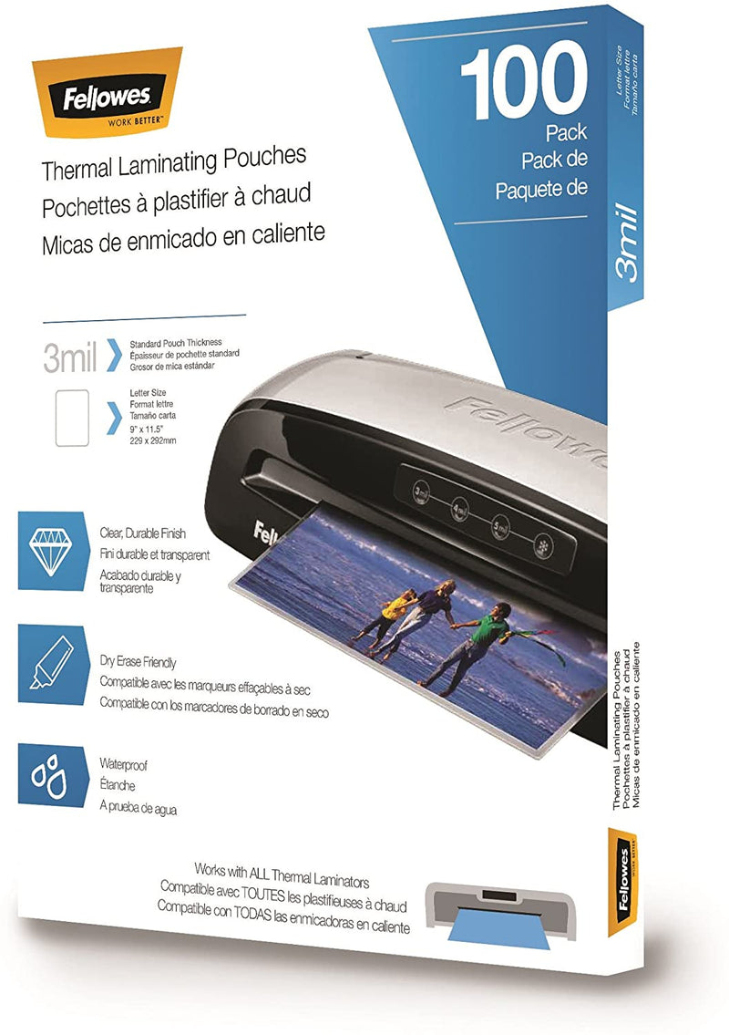 Fellowes Thermal Laminating Pouches, Letter, 3 mil 100 pack