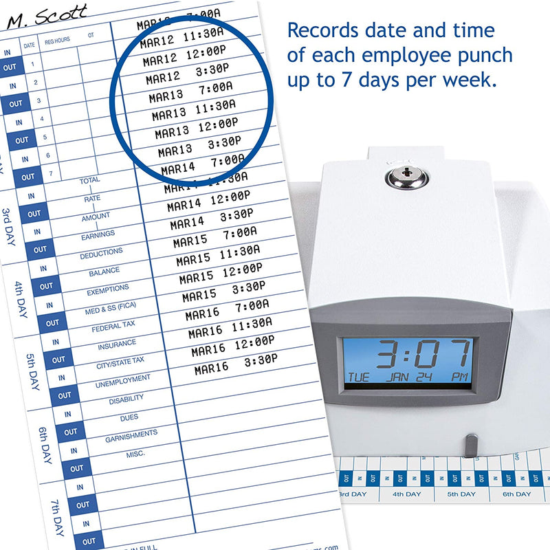Pyramid 35100-10 Time Cards for use with All Side-Loading Time Clocks, 100/Pk