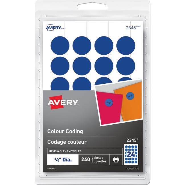 Print or Write Colour Coding Labels 3/4" Round, Removable, Blue, 240 / pkg