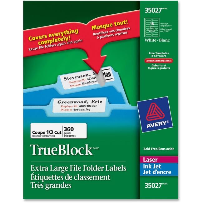 35027 FILING LABELS TRUEBLOCK 37/16" X 15/16" EXTRA LARG