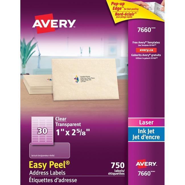 7660 CLEAR EASY PEEL 2 5/8" X 1" PERMANENT 25 SHEETS/ENV.