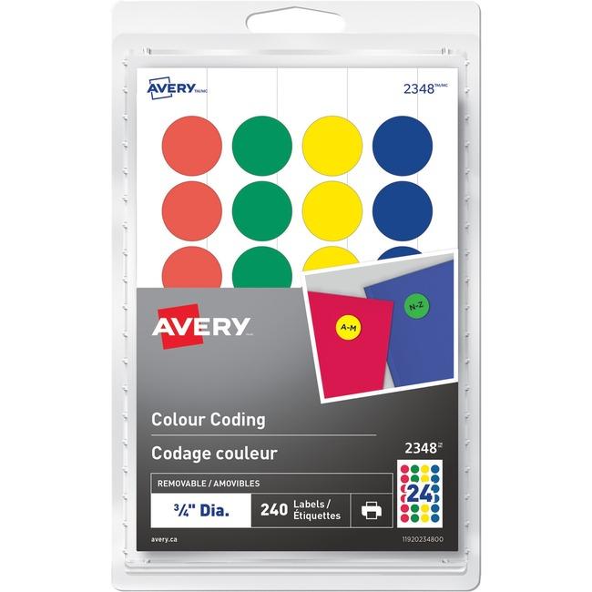 Print or Write Colour Coding Label 3/4" Round, Removable, Assorted Colours, 240 / pkg