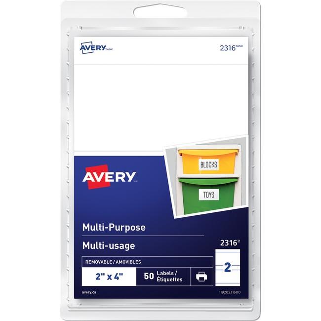 Avery Print or Write ID Label 2" x 4", Removable, White 50 / pkg - The Supply Room