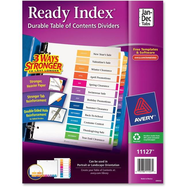 11127 READY INDEX TABLE OF CONTENTS DIVIDERS JANUARY  DECE