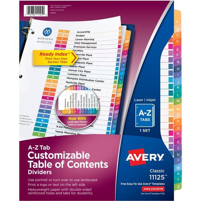 11125 READY INDEX TABLE OF CONTENTS DIVIDERS AZ 1 SET MU