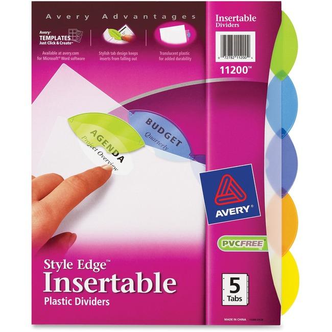 Avery&reg; Avery Plastic Binder Dividers, Insertable Multicolor Style Edge 5-tabs (AVE11200)