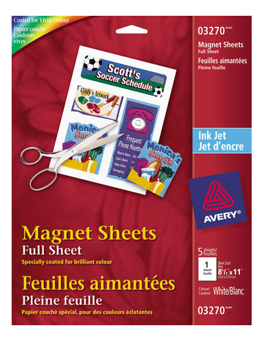 3270 WHITE MAGNET SHEETS 8 1/2" X 11" 5 SHEETS/ENV.