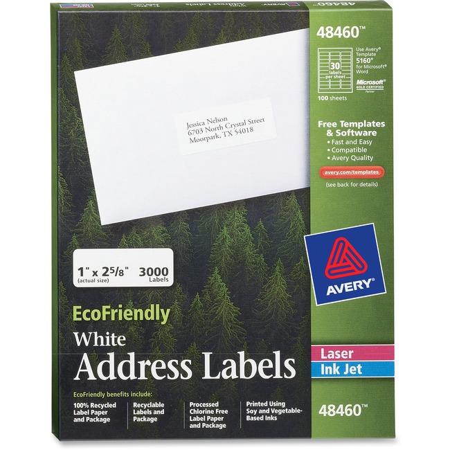 48460 ECO WHITE MAILING LABEL PERMANENT 1" X 2 5/8" 100 S