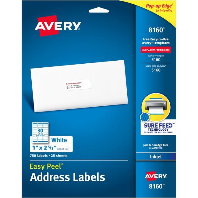 8160 WHITE EASY PEEL 2 5/8" X 1" PERMANENT  25 SHEETS/EN
