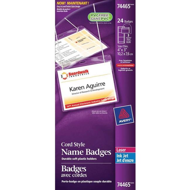 74465 NAME BADGE KIT CORD STYLE 4" X 3" 24/BOX