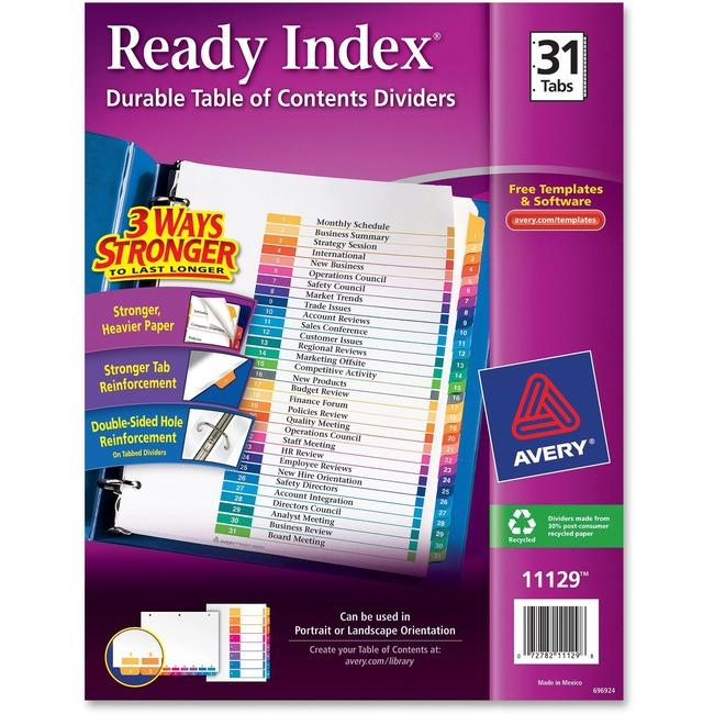 11129 READY INDEX TABLE OF CONTENTS DIVIDERS 131 1 SET M