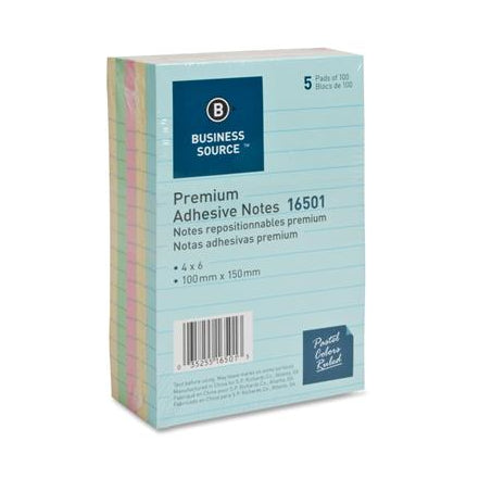 ADHESIVE NOTES RULED 4" X 6" PASTEL SELFADHESIVE 5/PK