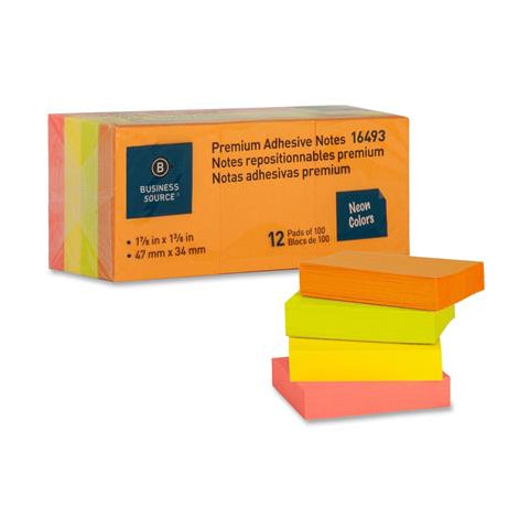 ADHESIVE NOTES 1.50" X 2" NEON SELFADHESIVE REPOSITIONA