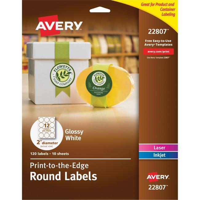 22807 GLOSSY WHITE ROUND LABELS 2" DIAMETER 10 SHTS/ENV. 1