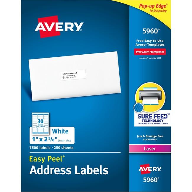 5960 WHITE EASY PEEL 2 5/8" X 1" PERMANENT  250 SHEETS/B