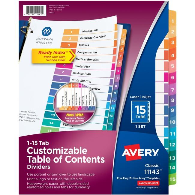 11143 READY INDEX TABLE OF CONTENTS DIVIDERS 15 TAB 1 SET