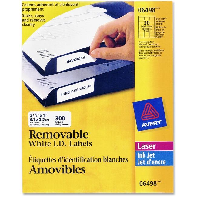 6498 I.D. LABELS 2 5/8" X 1" REMOVABLE 10 SHEETS/ENV. 30