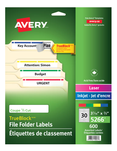 5266 FILING LABELS TRUEBLOCK 37/16" X 2/3" PERMANENT AS