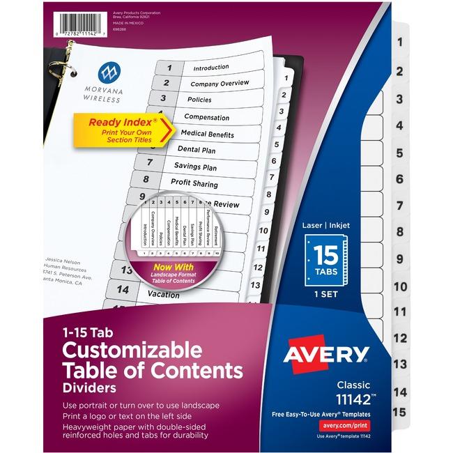 11142 READY INDEX TABLE OF CONTENTS DIVIDERS 15 TAB 1 SET