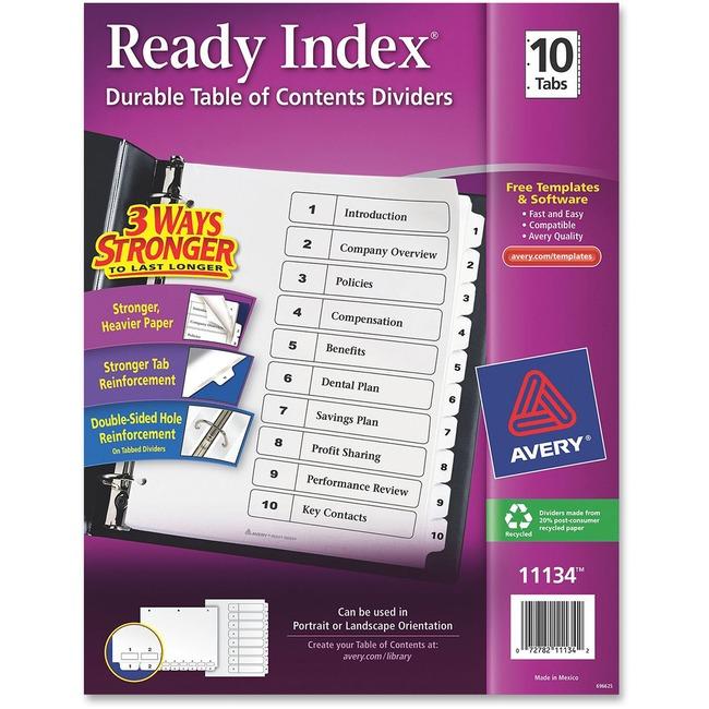 Avery&reg; Ready Index 10 Tab Dividers, Customizable TOC, 1 Set (11134) (AVE11134)