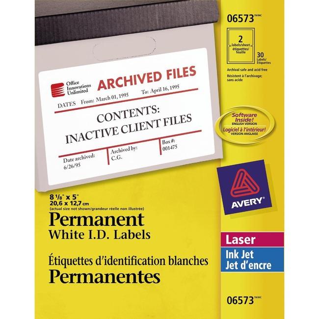 6573 I.D. LABELS 8 1/8" X 5" PERMANENT 15 SHEETS/ENV. 30 - The Supply Room