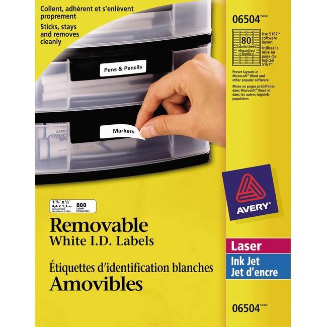 6504 I.D. LABELS 1 3/4" X  1/2" REMOVABLE 10 SHEETS/ENV.