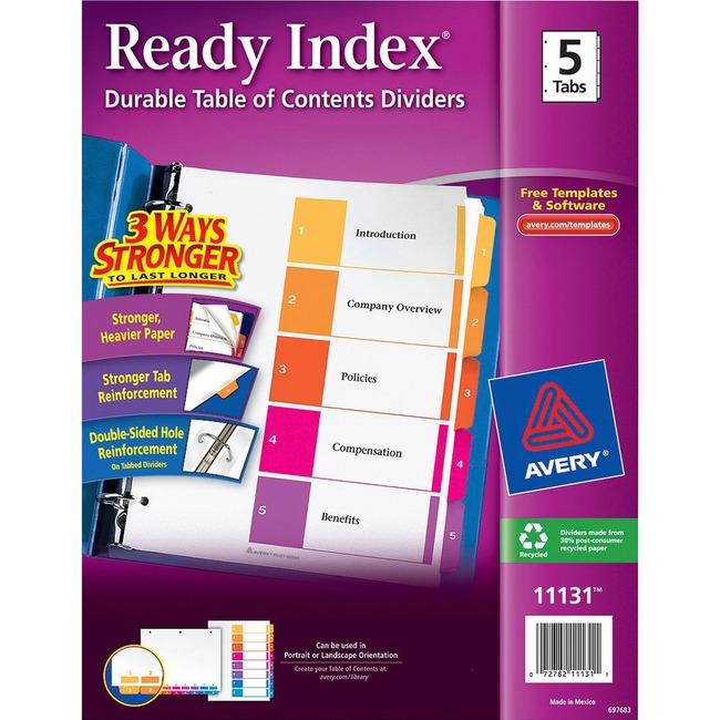 Avery&reg; Ready Index 5 Tab Dividers, Customizable TOC, 1 Set (11131) (AVE11131)