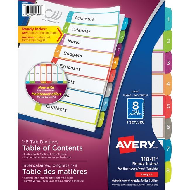 11841 READY INDEX ARCHED TABS LASER/INKJET CONTEMPORARY 1-8