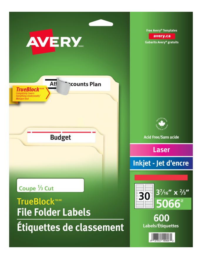5066 FILING LABELS TRUEBLOCK 37/16" X 2/3" PERMANENT RE