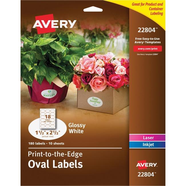 22804 GLOSSY WHITE OVAL LABELS 1 1/2" X 2 1/2" 10 SHTS/ENV