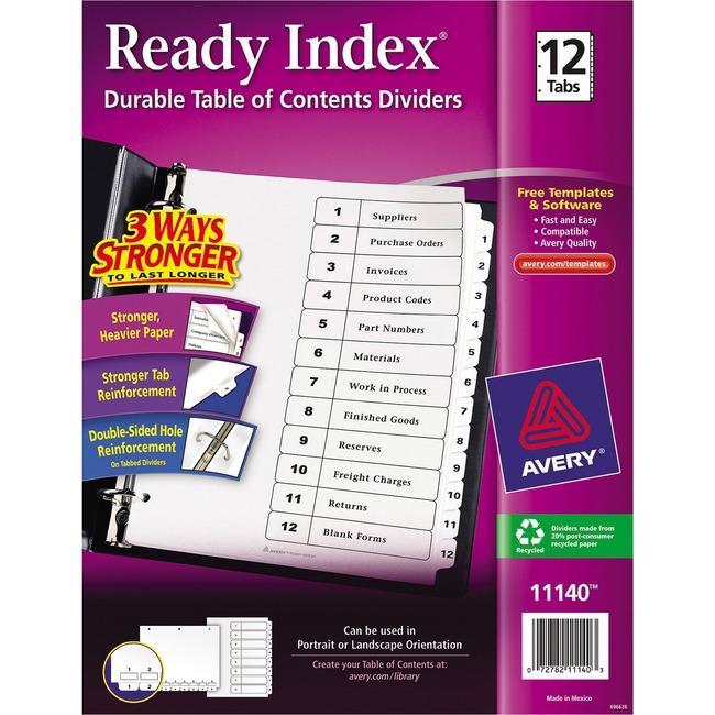 11140 READY INDEX TABLE OF CONTENTS DIVIDERS 12 TAB 1 SET