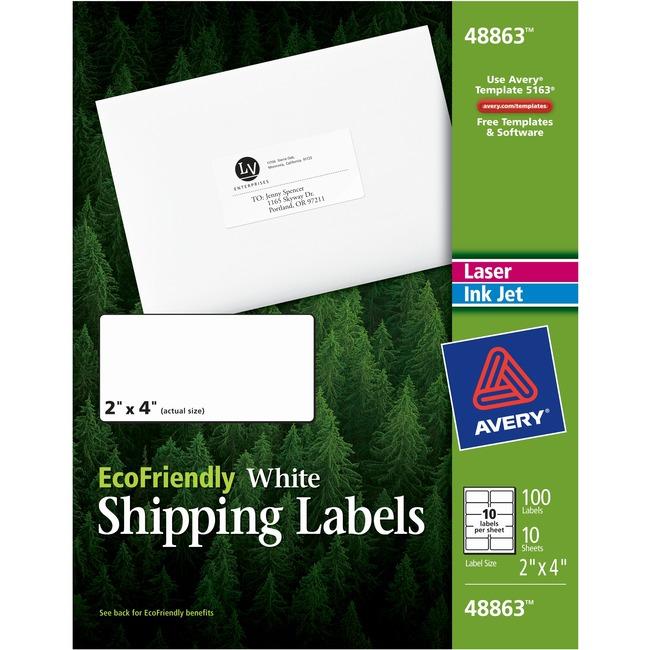 48863 ECO WHITE MAILING LABEL PERMANENT 2" X 4" 10 SHEETS