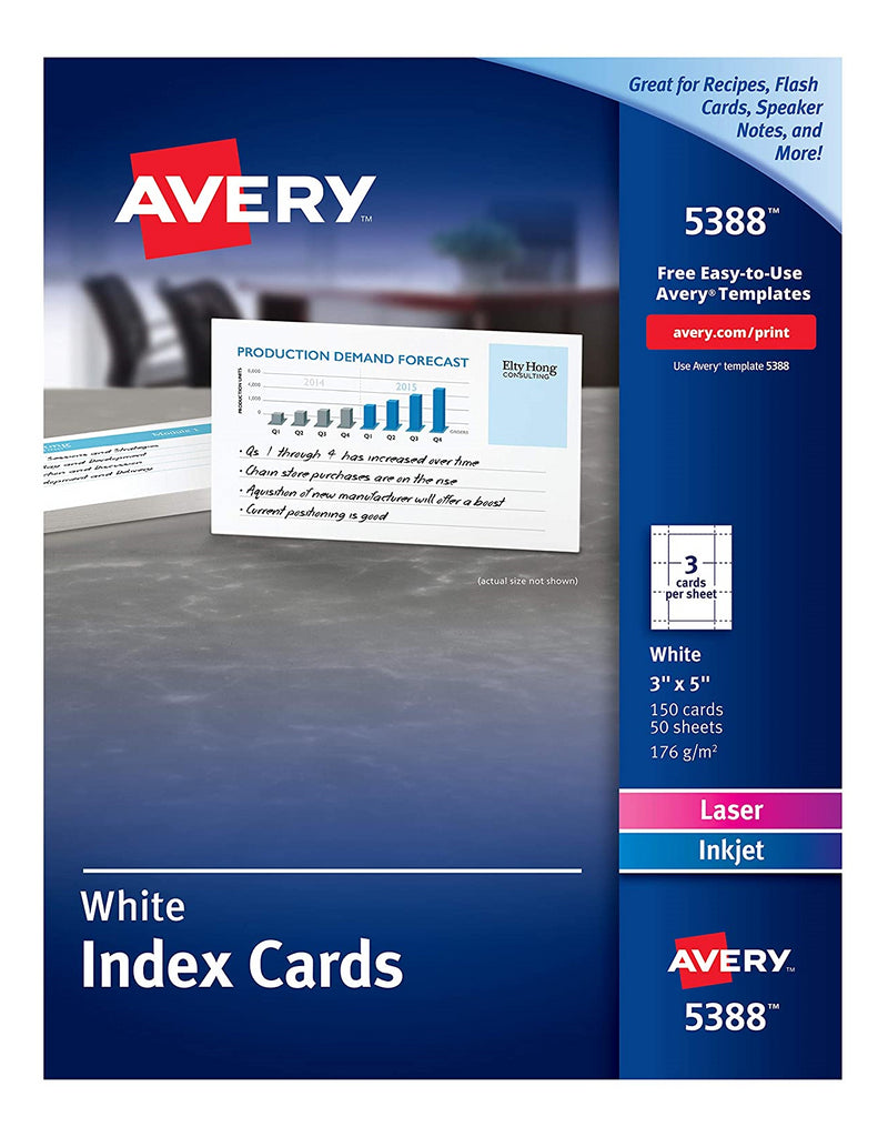 5388 OFFICE INDEX CARDS WHITE 3" X 5" 50 SHEETS/BOX 150