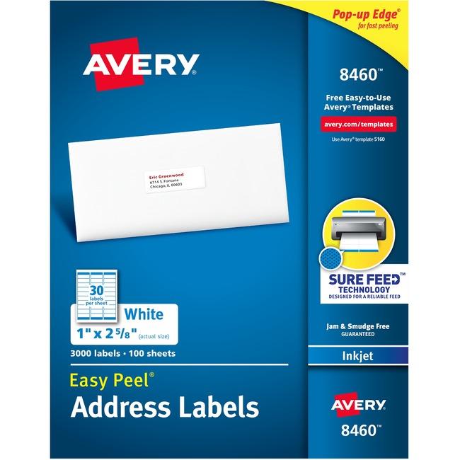 8460 WHITE EASY PEEL 2 5/8" X 1" PERMANENT  100 SHEETS/B