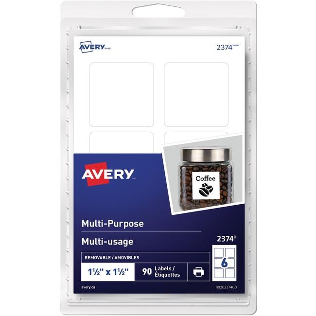 Avery Print or Write ID Labels 1 1/2" x 1 1/2", Removable, White, 90 / pkg