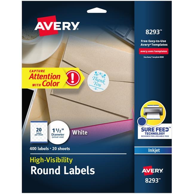 Avery® Print-to-the-Edge Round Labels, Sure Feed(R), 400 1-1/2" , Labels (8293)