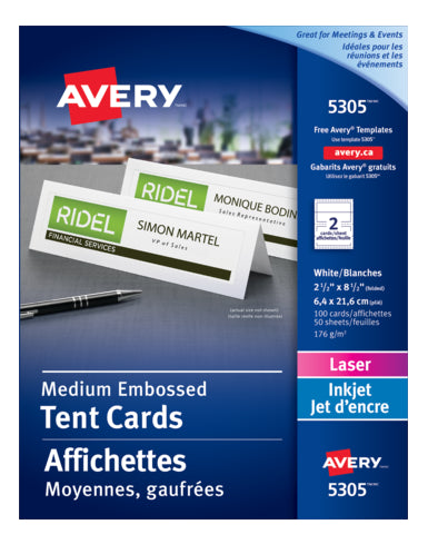 5305 OFFICE TENT CARDS WHITE 2 1/2" X 8 1/2" 50 SHEETS/BO