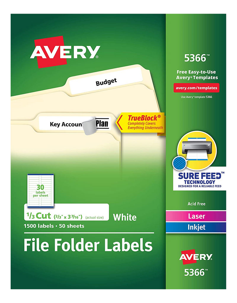 5366 FILING LABELS TRUEBLOCK 37/16" X 2/3" PERMANENT WH