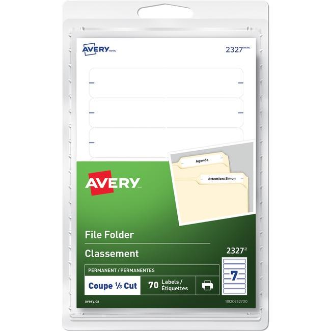 Avery Print or White Filing Labels 3 1/2" x 5/8", Permanent, White, 70 / pkg - The Supply Room