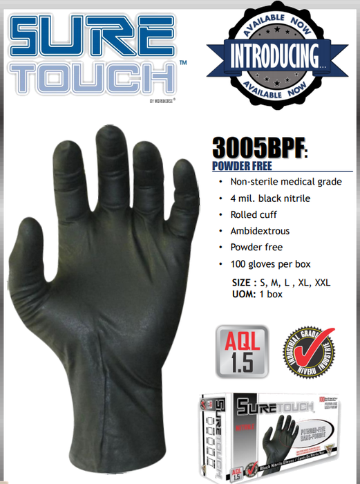 SureTouch Nitrile Gloves 100/box, BLACK