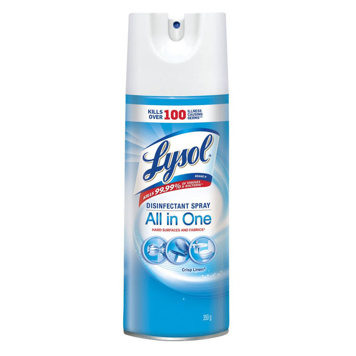 Lysol Disinfectant Spray, Crisp Linen, 350g, Disinfect and Eliminate Odours on Hard Surfaces & Fabrics